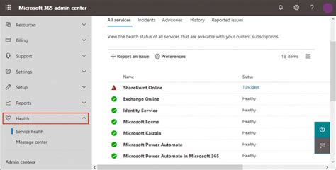 service health m365 admin center.